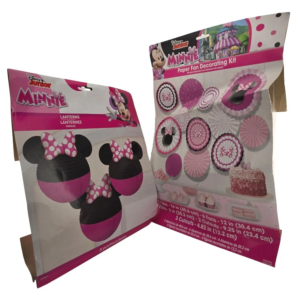 Disney Minnie Mouse Party Decor Kids OS Pink New Fan Kit and Lanterns Bundle